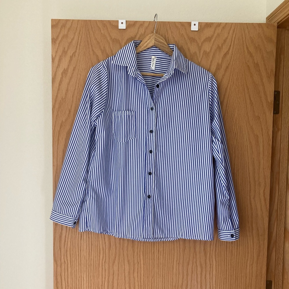 Blue and White Pinstripe Button-Up